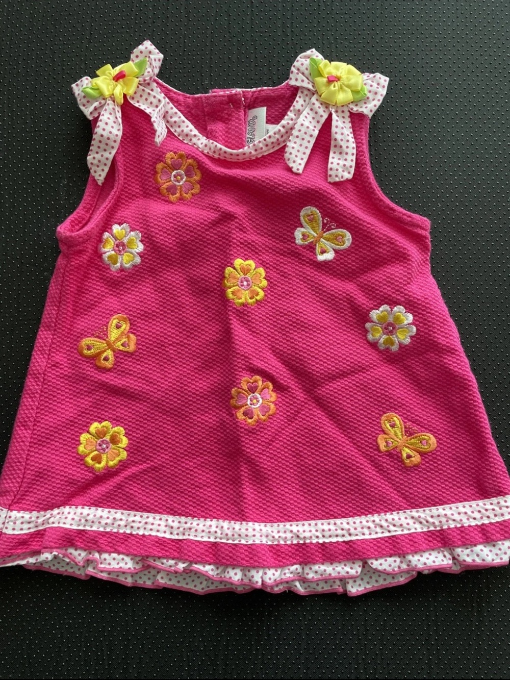 Youngland Hot Pink Polka Dot Bow Tank Dress with Yellow Accent